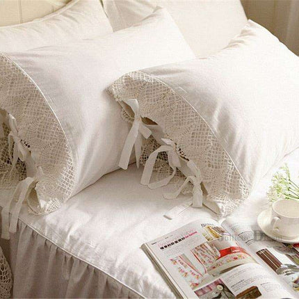 Luxurious European-Style White Satin Lace Pillowcase Set - Infuse Your Bedroom with Elegance - Très Elite