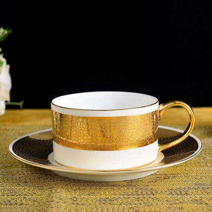 Luxurious Gold-Embellished Fine Bone China Coffee Cup and Saucer Set for Indulgent Moments - Très Elite