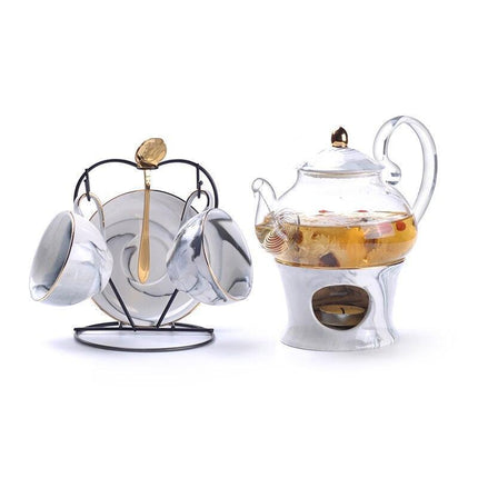 Luxurious Gold Swirl Porcelain Tea Set with Elegant Accents - Très Elite
