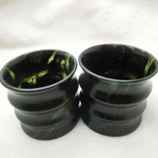 Luxurious Hetian Jade Bamboo Tea Cup Set Crafted from Xinjiang Nephrite Stone