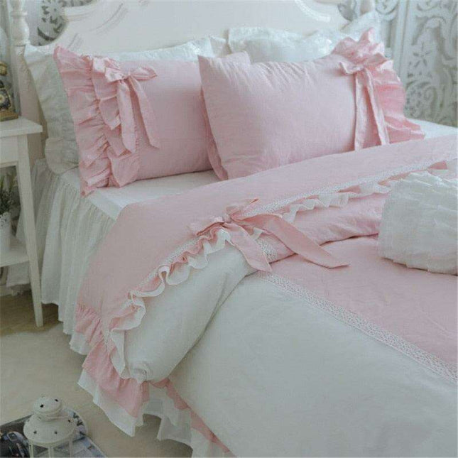 Luxurious Lace Ruffle Cotton Bedding Ensemble for a Serene Bedroom Retreat