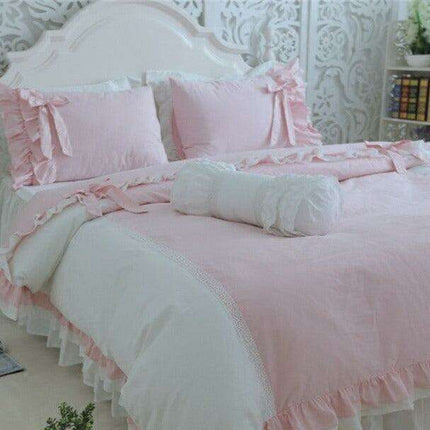 Luxurious Lace Ruffle Cotton Bedding Ensemble for a Serene Bedroom Retreat- Très Elite- Très Elite
