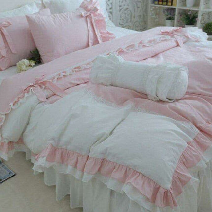 Luxurious Lace Ruffle Cotton Bedding Ensemble for a Serene Bedroom Retreat- Très Elite- Très Elite