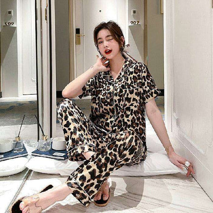 Luxurious Leopard Print Satin Pajama Set for Women - Indulge in Comfort and Style - Très Elite