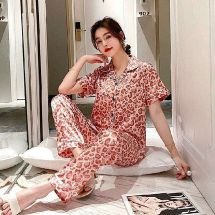 Luxurious Leopard Print Satin Pajama Set for Women - Indulge in Comfort and Style - Très Elite