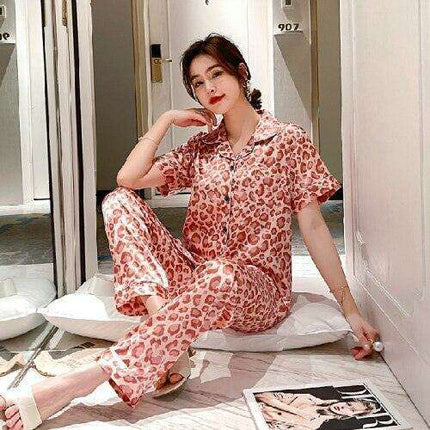 Luxurious Leopard Print Satin Pajama Set for Women - Indulge in Comfort and Style - Très Elite