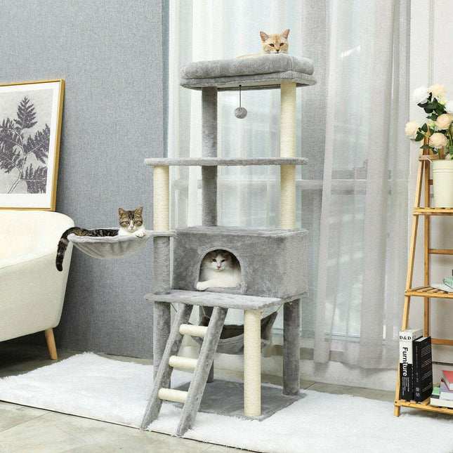 Luxurious Multi-Level Cat Tower: Stylish Oasis with Plush Beds and Sturdy Scratch Posts