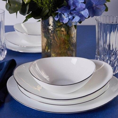 Luxurious Opal Glass Dining Collection with Marble Ceramic Tableware for Six