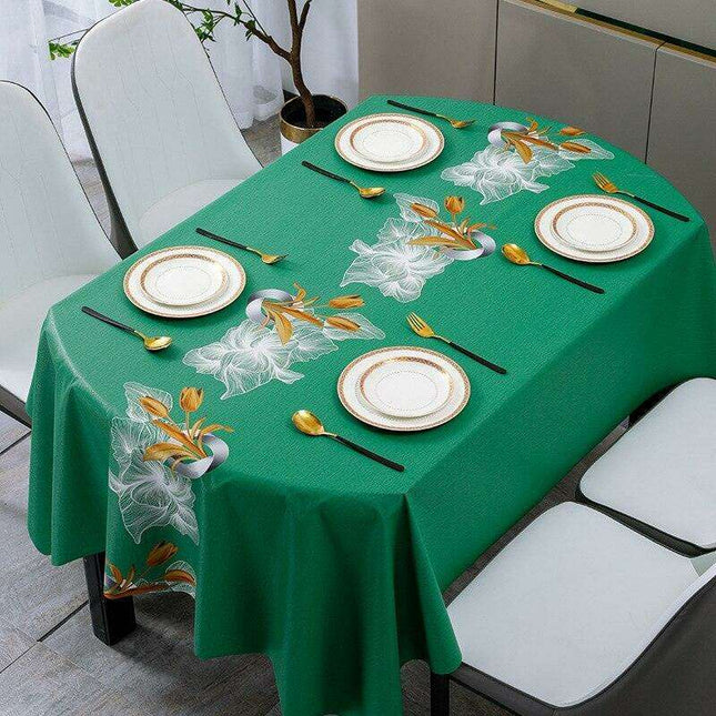 Luxurious Oval PVC Table Protector with Botanical Design: Elevate Your Dining Experience