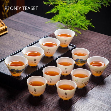 Luxurious Suet Jade Ceramic Teacup Set for a Refined Tea Experience