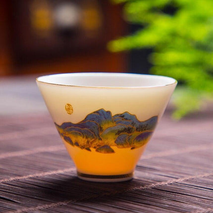 Luxurious Suet Jade Ceramic Teacup Set for a Refined Tea Experience