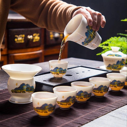 Luxurious Suet Jade Ceramic Teacup Set for a Refined Tea Experience