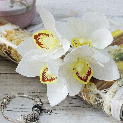 Luxurious White Orchid Silk Flower Arrangement - 4-Piece Set for Exquisite Home Styling..