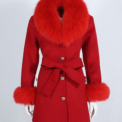 Luxurious Wool-Cashmere Coat with Fox Fur Accents- Très Elite- Très Elite