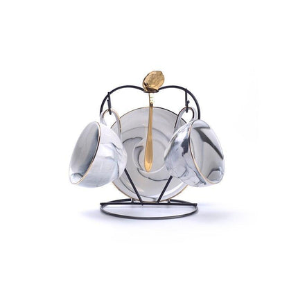 Luxury Gold-Trimmed Marble Tea Set for Exquisite Gatherings - Très Elite