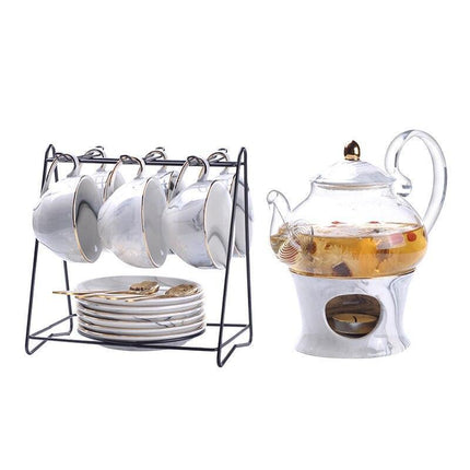 Luxury Gold-Trimmed Marble Tea Set for Exquisite Gatherings - Très Elite