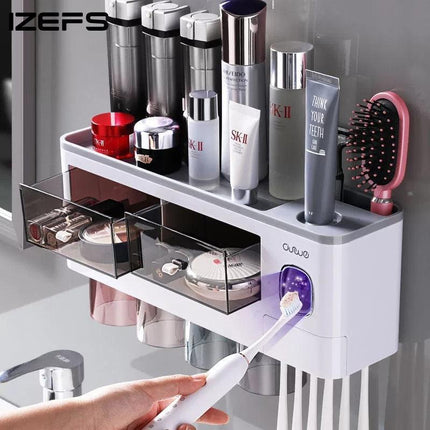 Magnetic Toothbrush and Toothpaste Storage System - Elegant Dustproof Organizer for Modern Bathrooms - Très Elite