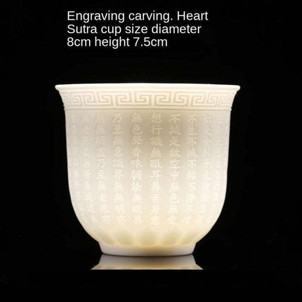 Majestic Heart Sutra Jade Tea Bowl: A Mutton Fat Masterpiece for Refined Tea Ceremonies