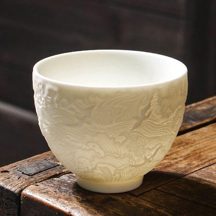 Majestic Heart Sutra Jade Tea Bowl: A Mutton Fat Masterpiece for Refined Tea Ceremonies