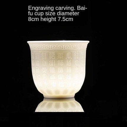 Majestic Heart Sutra Jade Tea Bowl: A Mutton Fat Masterpiece for Refined Tea Ceremonies