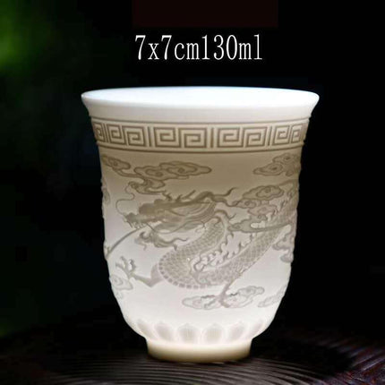 Majestic Heart Sutra Jade Tea Bowl: A Mutton Fat Masterpiece for Refined Tea Ceremonies