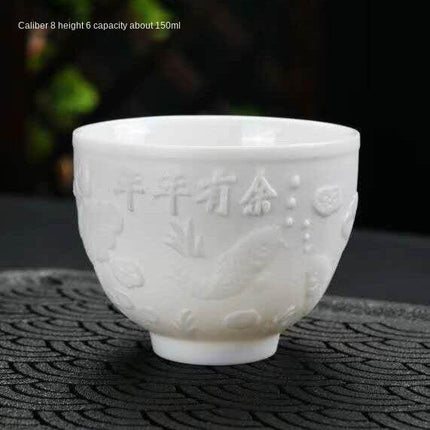 Majestic Heart Sutra Jade Tea Bowl: A Mutton Fat Masterpiece for Refined Tea Ceremonies