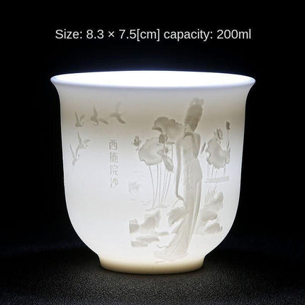Majestic Heart Sutra Jade Tea Bowl: A Mutton Fat Masterpiece for Refined Tea Ceremonies