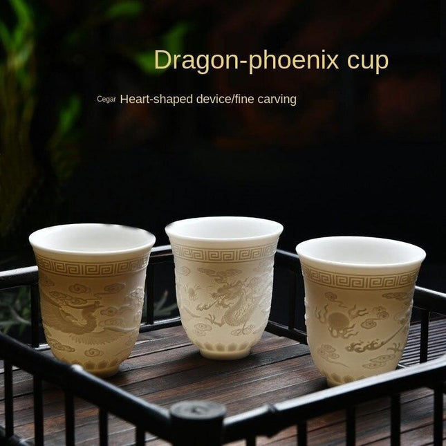 Majestic Heart Sutra Jade Tea Bowl: A Mutton Fat Masterpiece for Refined Tea Ceremonies