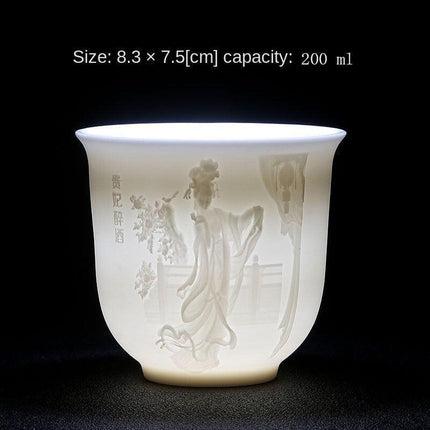 Majestic Heart Sutra Jade Tea Bowl: A Mutton Fat Masterpiece for Refined Tea Ceremonies