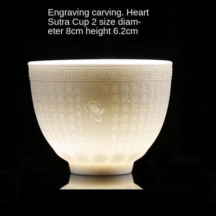 Majestic Heart Sutra Jade Tea Bowl: A Mutton Fat Masterpiece for Refined Tea Ceremonies