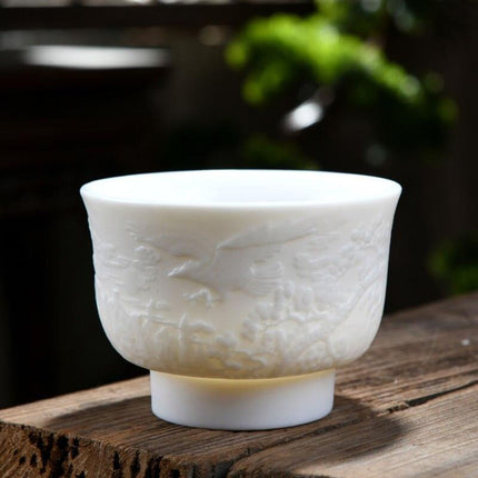 Majestic Heart Sutra Jade Tea Bowl: A Mutton Fat Masterpiece for Refined Tea Ceremonies