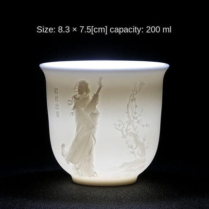 Majestic Heart Sutra Jade Tea Bowl: A Mutton Fat Masterpiece for Refined Tea Ceremonies