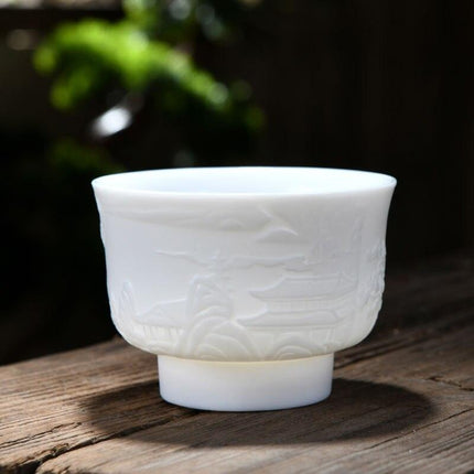 Majestic Heart Sutra Jade Tea Bowl: A Mutton Fat Masterpiece for Refined Tea Ceremonies