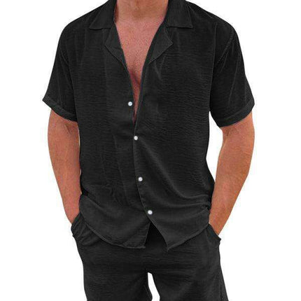 Men's Casual Summer Cotton Linen Suit Set with Lapel | Stylish Short Sleeve Shorts Outfit for Warm Weather Comfort - Très Elite