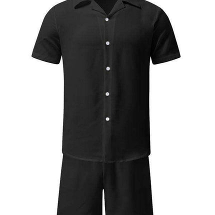 Men's Casual Summer Cotton Linen Suit Set with Lapel | Stylish Short Sleeve Shorts Outfit for Warm Weather Comfort - Très Elite