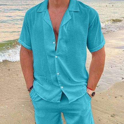 Men's Casual Summer Cotton Linen Suit Set with Lapel | Stylish Short Sleeve Shorts Outfit for Warm Weather Comfort - Très Elite