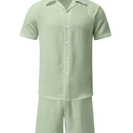 Men's Casual Summer Cotton Linen Suit Set with Lapel | Stylish Short Sleeve Shorts Outfit for Warm Weather Comfort - Très Elite