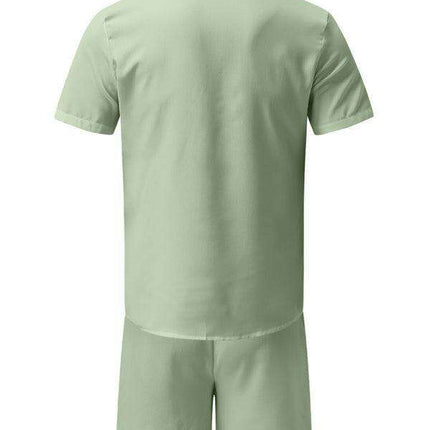 Men's Casual Summer Cotton Linen Suit Set with Lapel | Stylish Short Sleeve Shorts Outfit for Warm Weather Comfort - Très Elite