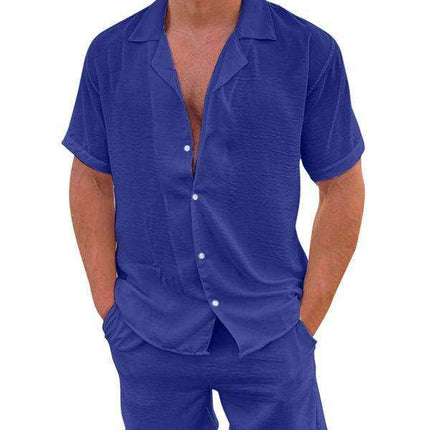 Men's Casual Summer Cotton Linen Suit Set with Lapel | Stylish Short Sleeve Shorts Outfit for Warm Weather Comfort - Très Elite