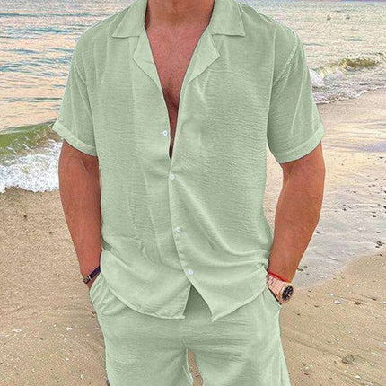 Men's Casual Summer Cotton Linen Suit Set with Lapel | Stylish Short Sleeve Shorts Outfit for Warm Weather Comfort - Très Elite