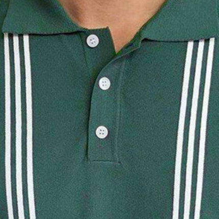 Men's Chic Green Striped Polo Shirt - A Timeless Fashion Staple - Très Elite