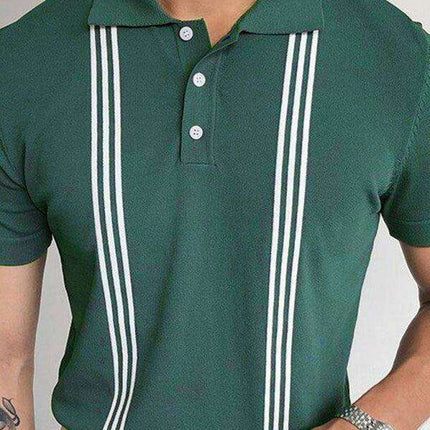 Men's Chic Green Striped Polo Shirt - A Timeless Fashion Staple - Très Elite