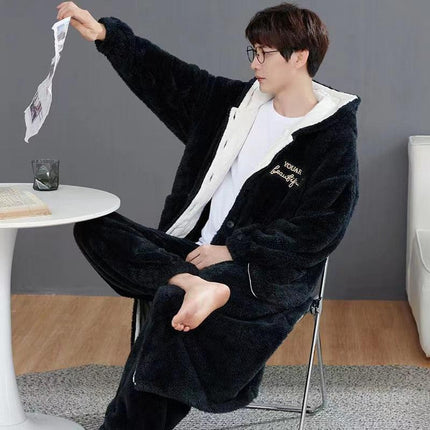 Men's Coral Fleece Lounge Pajama Set for Cozy Autumn & Winter Comfort - Très Elite