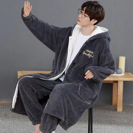 Men's Coral Fleece Lounge Pajama Set for Cozy Autumn & Winter Comfort - Très Elite