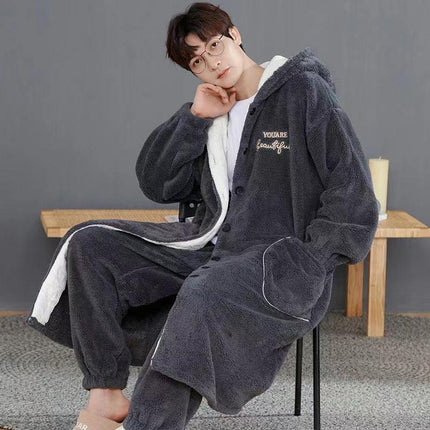 Men's Coral Fleece Lounge Pajama Set for Cozy Autumn & Winter Comfort - Très Elite