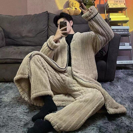 Men's Coral Fleece Lounge Pajama Set for Cozy Autumn & Winter Comfort - Très Elite