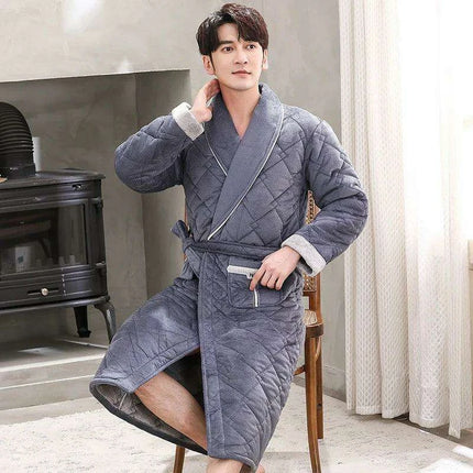 Men's Premium Quilted Flannel Kimono Robe - Ultimate Winter Comfort & Elegance - Très Elite