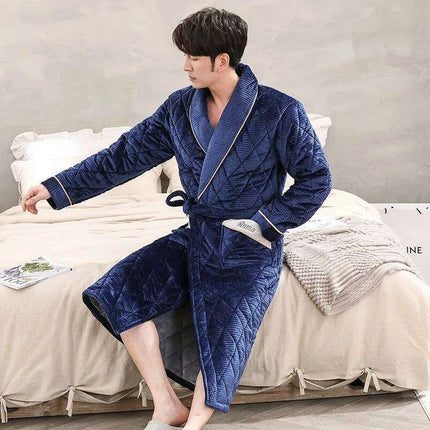 Men's Premium Quilted Flannel Kimono Robe - Ultimate Winter Comfort & Elegance - Très Elite