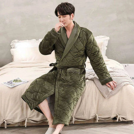 Men's Premium Quilted Flannel Kimono Robe - Ultimate Winter Comfort & Elegance - Très Elite