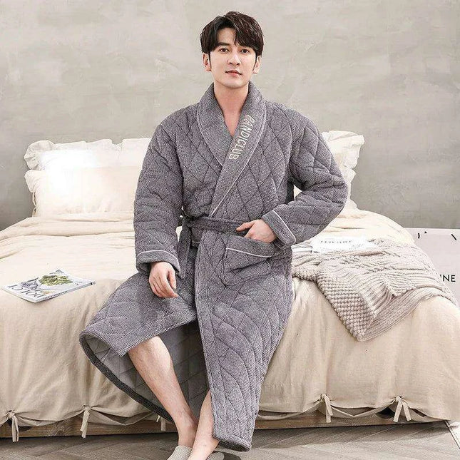 Men's Premium Quilted Flannel Kimono Robe - Ultimate Winter Comfort & Elegance